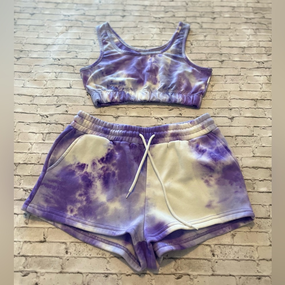 Refuge Athletics Purple Tie Dye 2 Piece Short Set Size Medium